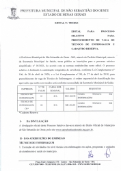 Edital Nº 005/2021 EDITAL PARA PROCESSO SELETIVO PARA PREENCHIMENTO DE VAGA DE TÉCNICO DE ENFERMAGEM DE CADASTRO RESERVA