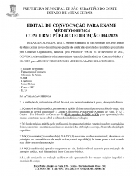 Edital de convocação para exame médico 001/2024 - Concurso Público Educação 004/2023