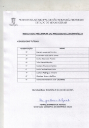 RESULTADO PRELIMINAR PROCESSO SELETIVO N° 04/2024