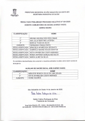 Resultado Preliminar Processo Seletivo N° 001/2025 - Agente Comunitário de Saúde (Cargo vago) Serra Negra