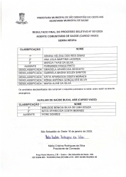 Resultado Final do Processo Seletivo N° 001/2025 - Agente Comunitário de Saúde (Cargo vago) Serra Negra