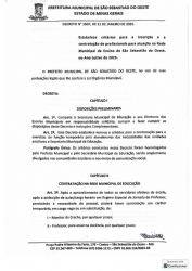 Estabelece critérios para a Inscrição e contratação de profissionais para atuação na Rede Municipal de Ensino de São Sebastião do Oeste, no Ano Letivo de 2025 - Decreto n.º 1.607/2025