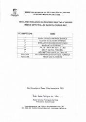 Resultado Preliminar Processo Seletivo N° 005/2025 - Médico Estratégia de Saúde da Família (ESF)