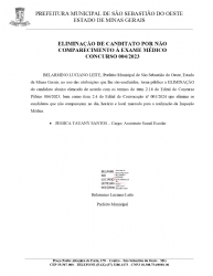 Edital de Eliminação de Candidato por não comparecimento à Exame Médico - Concurso Público 04/2023