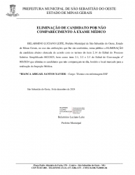 Edital de Eliminação de Candidato por não comparecimento à Exame Médico - Processo Seletivo Simplificado 002/2023