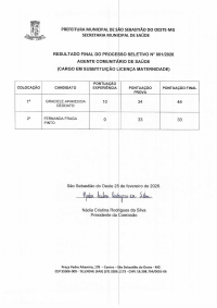 Resultado Final - Processo Seletivo 01/2026 - Agente Comunitário de Saúde