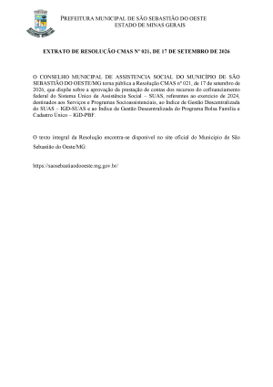 Extrato de Resolução CMAS nº 021, de 17 de setembro de 2026