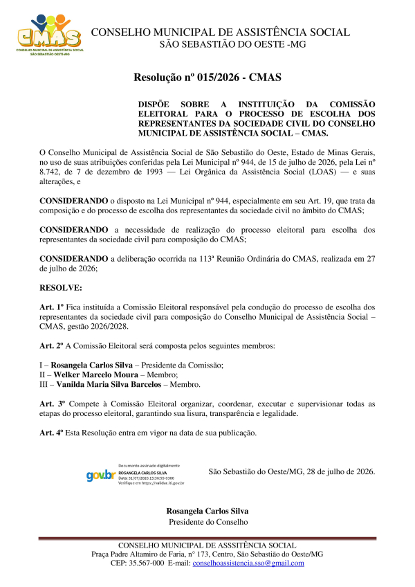 Resolução nº 015/2026 - CMAS