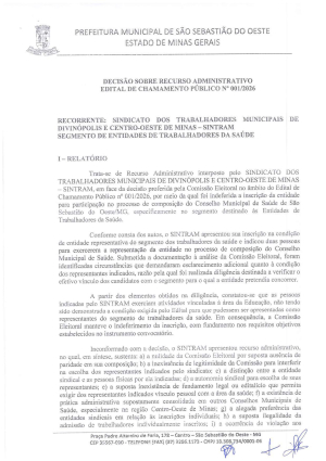 Decisão - Recurso Administrativo - Edital de Chamamento público no 01/2026 - Recorrente: SINTRAM
