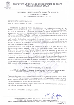 Retificação do Cronograma - Composição do Conselho Municipal de Saúde