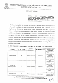 Processo Seletivo - Enfermeiro ESF, Técnico de Enfermagem ESF, Educador Físico em caráter temporário