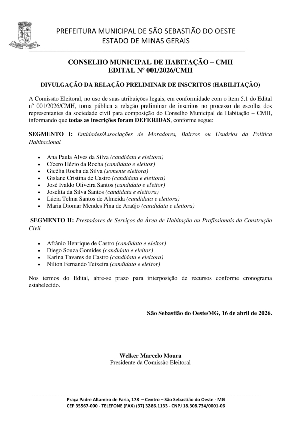 Divulgação da Relação Preliminar de Inscritos (Habilitação)
