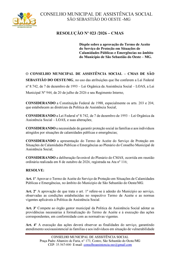 Resolução CMAS nº 023, de 08 de outubro de 2026