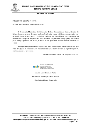 Errata de Edital - Edital 01/2026