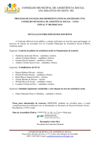 Divulgação Preliminar dos Inscritos - Escolha dos Representantes da Sociedade Civil - Edital 001/2026/CMAS
