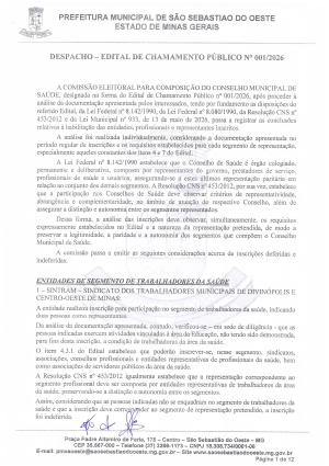 Edital de Chamamento Público N° 001/2026 - Composição do Conselho Municipal de Saúde
