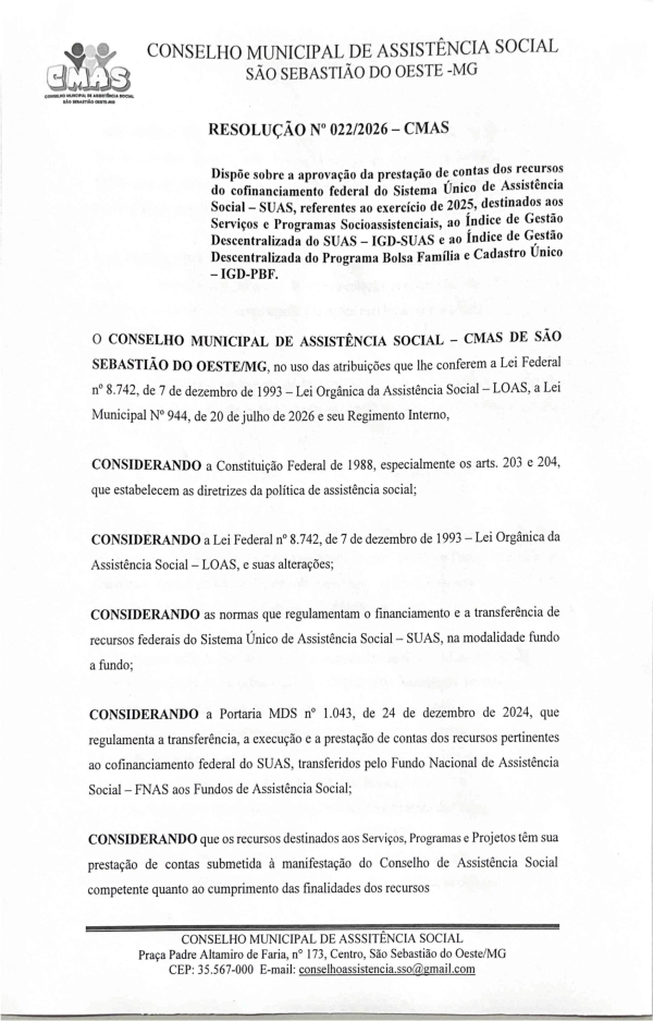 Resolução CMAS nº 022, de 17 de setembro de 2026