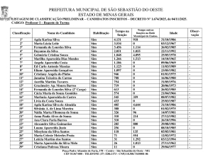 Listagem da Classificação Preliminar - Candidatos Inscritos Dec. 1.674, de 04.11.2025