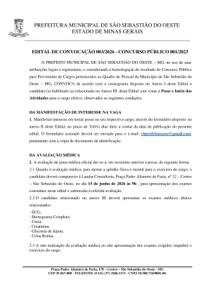 Edital de Convocação 003/2026 - Concurso Público 001/2023