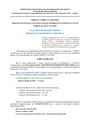 Julgamento dos recursos e homologação do resultado final - CMDCA Nº 001/2025