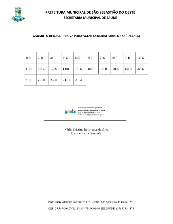 Gabarito Oficial - Prova para Agente Comunitário de Saúde